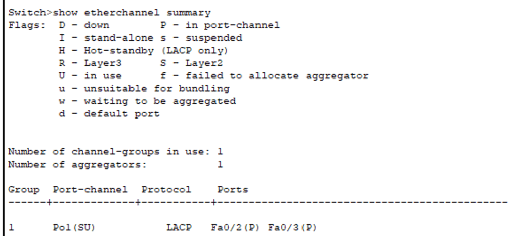 show etherchannel summary